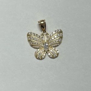 Real 14K Gold Butterfly Pendant CZ